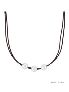 Sterling Silver Leather Necklace 8mm Beads 18-20" Adjustable Lobster Clasp